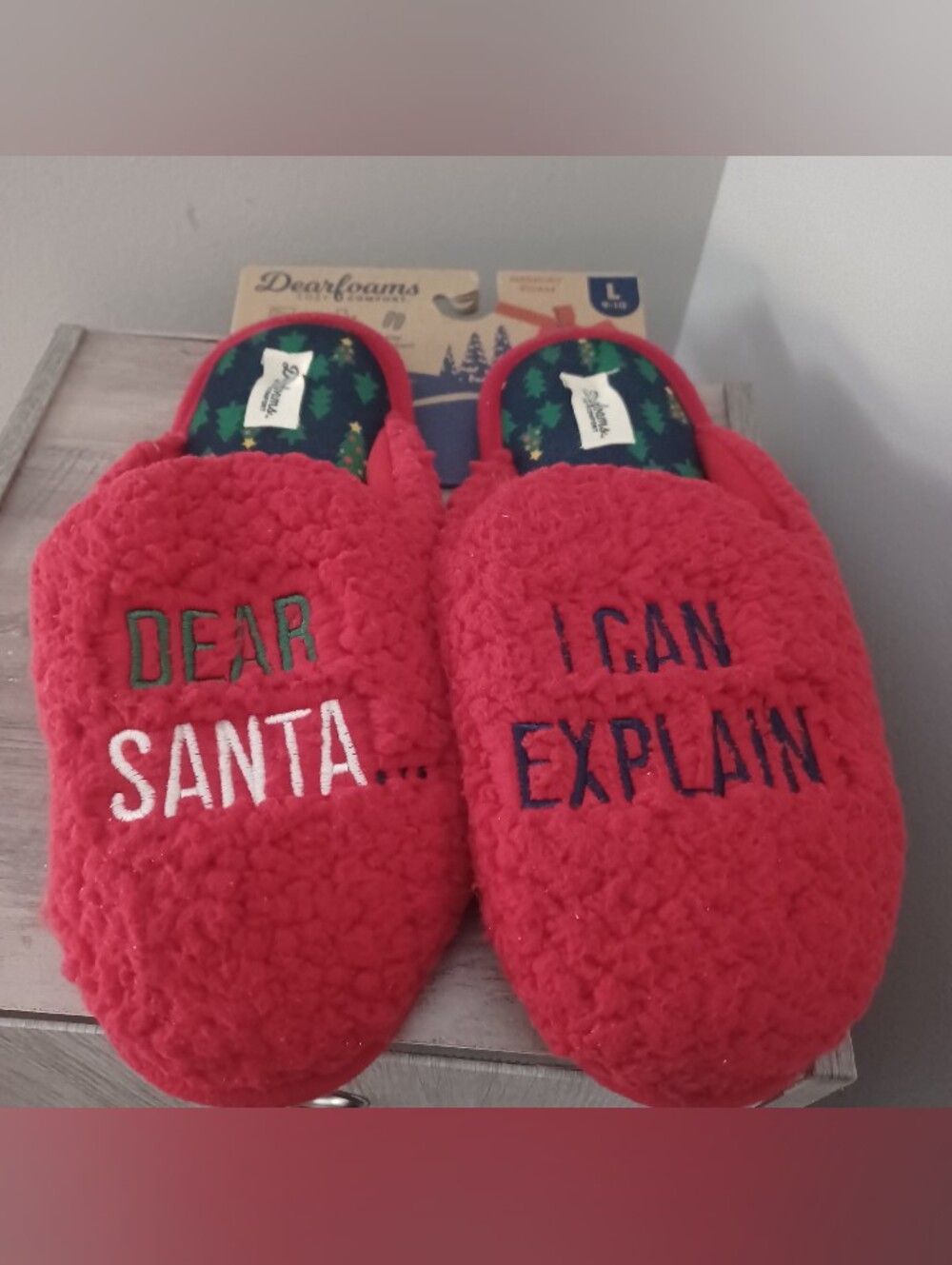 Dearfoams Red Christmas Slippers Sz 9/10
